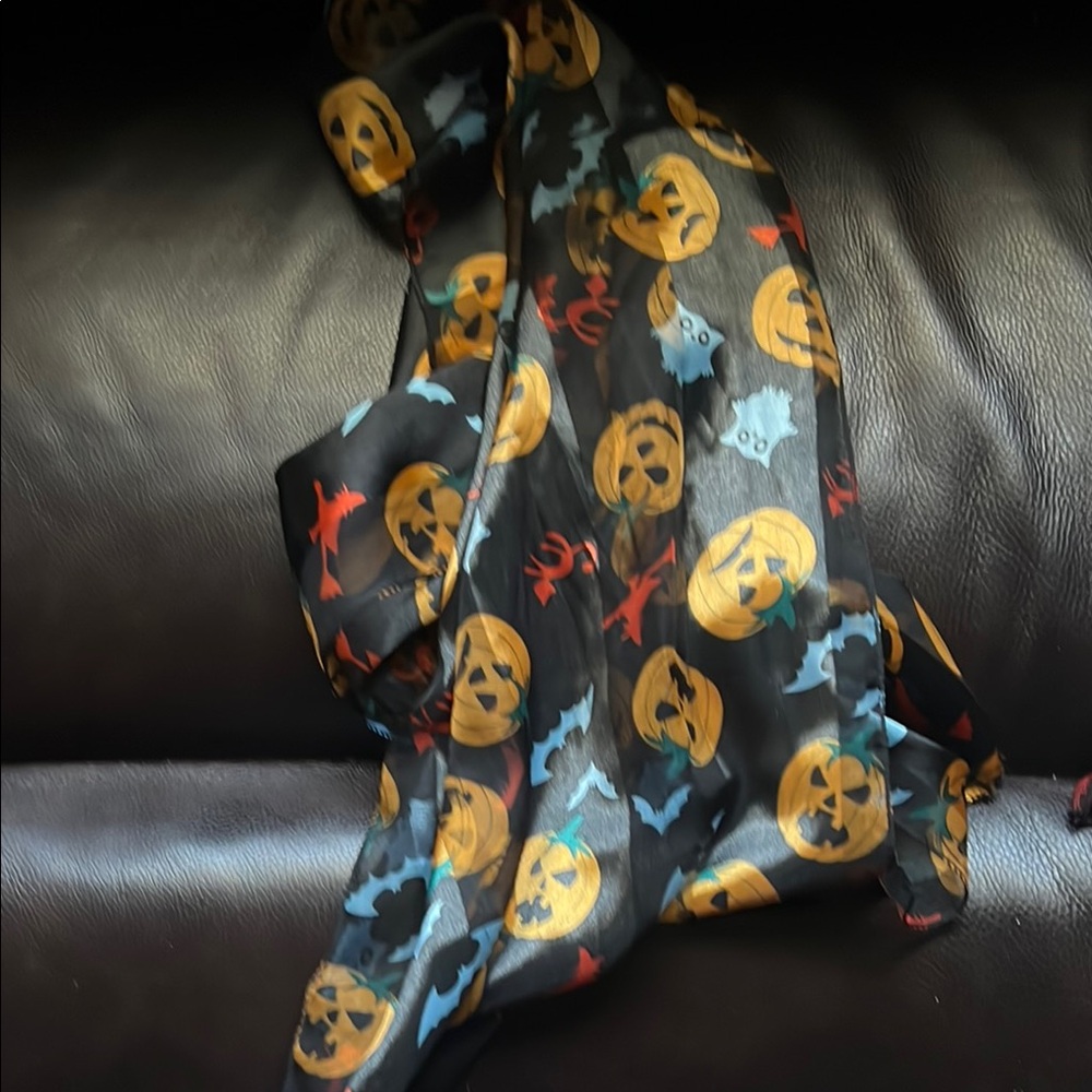 Halloween Themed Scarf with Pumpkin and Bat Design